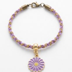17cm Purple and Gold Flower on a Purple and Gold Braided Bracelet with Brass Coloured Clasp
