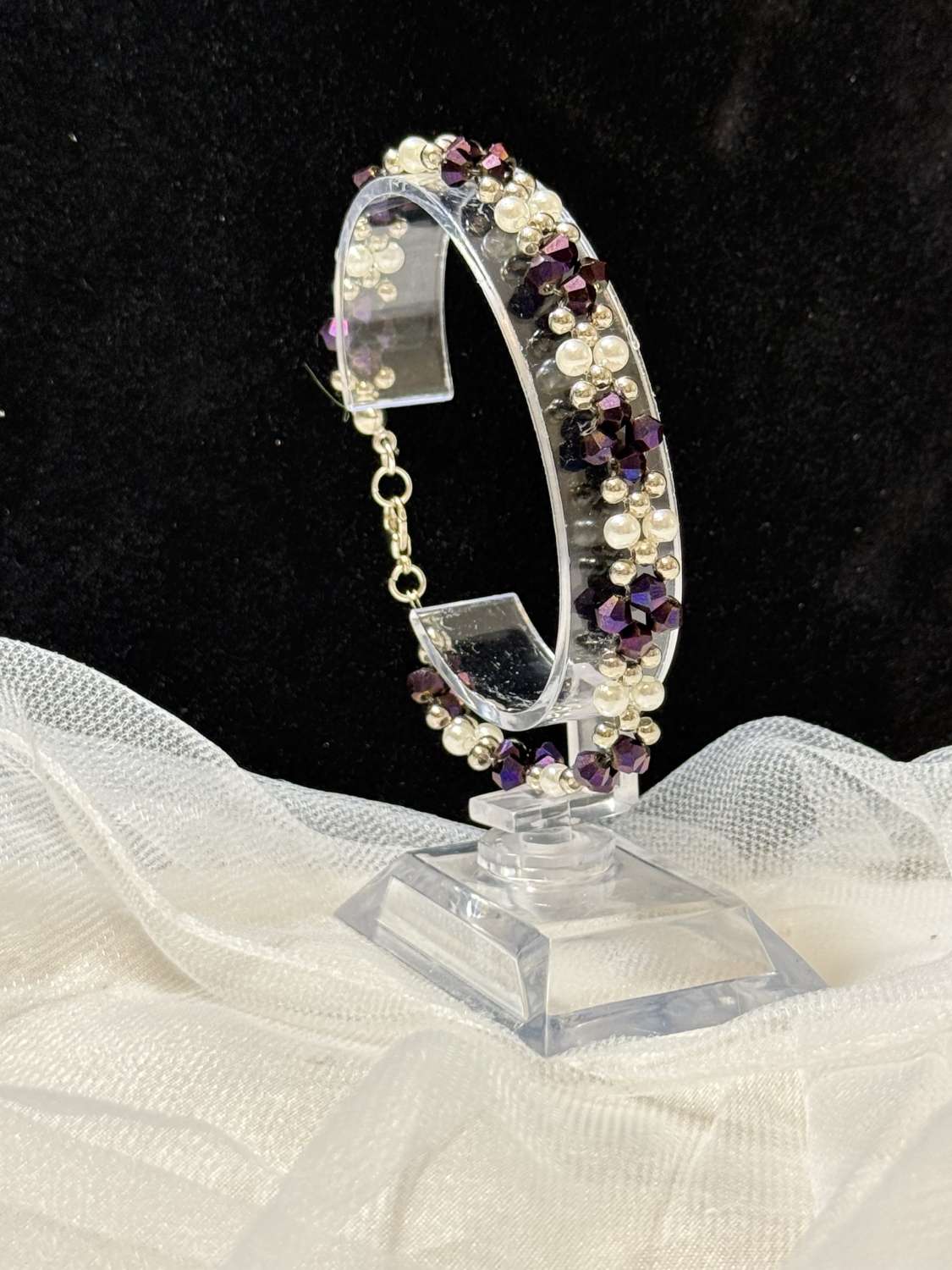 Spanish Violet, Pearl & Silver Bead Bracelet Spanish Violet, Pearl & Silver Bead Bracelet