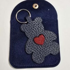 Leather Bear Shaped Keyring with textured felt heart