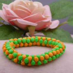 green and orange tri beaded Bracelet 17.8 cm