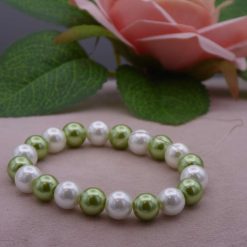 green and white pearl beaded Bracelet 14 cm