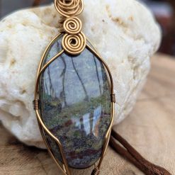 Wire wrapped pendant - Dragons blood Jasper in antique bronze