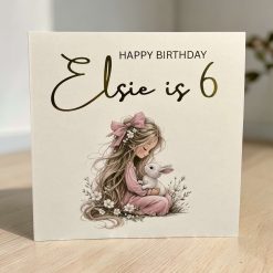 Girl with bunny Personalised Birthday Card