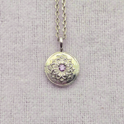 Pendant Only - Purple Cubic Zirconia Medieval Flower Sterling Silver Pendant