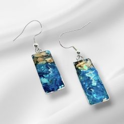 Abalone and Blue Glass Rectangle Earrings.