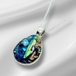 Abalone and Blue glass Teardrop Pendant