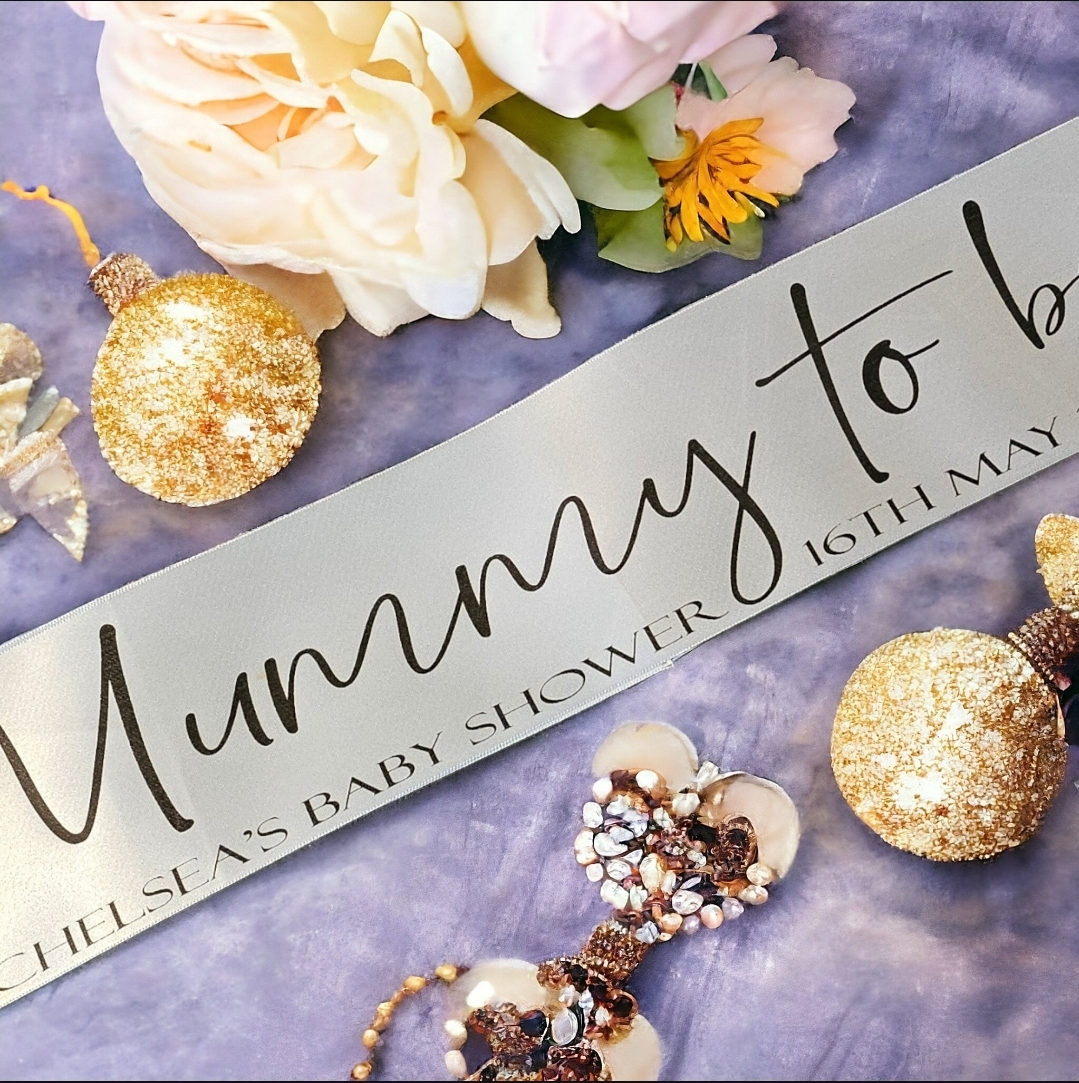 Personalised - Deluxe Baby Shower Sash, Custom Satin Ribbon, Keepsake Personalised - Deluxe Baby Shower Sash, Custom Satin Ribbon, Keepsake