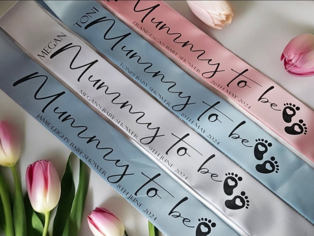 Personalised - Deluxe Baby Shower Sash, Custom Satin Ribbon, Keepsake Personalised - Deluxe Baby Shower Sash, Custom Satin Ribbon, Keepsake