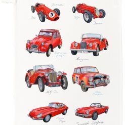 Classic Red Cars Tea Towel, 100% Cotton, 67 x 45cm with hanging loop