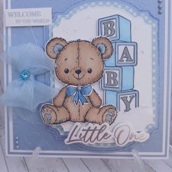Welcome to the World - Little One - Blue - Teddy, building blocks & organza bow