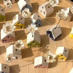 Handmade Mini ceramic House single dried flower holder 2