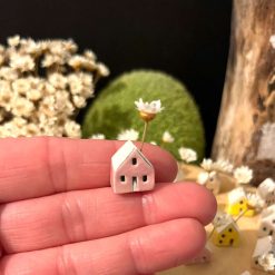 Handmade Mini ceramic House single dried flower holder 4