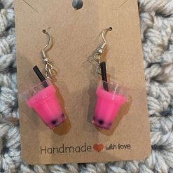 Bubble Tea novelty handmade earrings - Pink