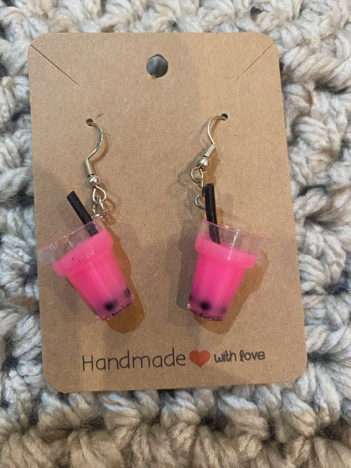 Bubble Tea novelty handmade earrings - Pink Bubble Tea novelty handmade earrings - Pink