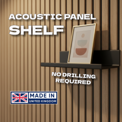 Acoustic Wall Panel Shelf - 20cm wide with no drill screwless fixing