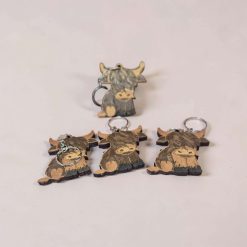 Wooden Highland Cow Keyrings