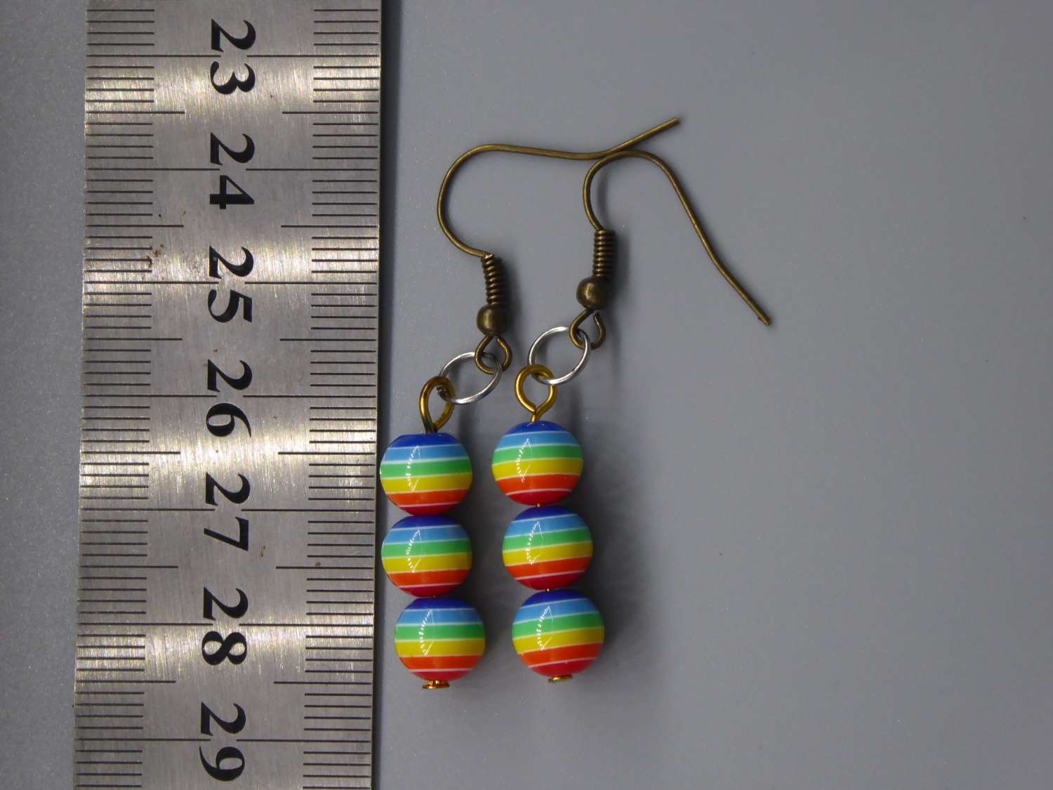 rainbow stripe Beaded Earrings length 2.2cm width 8mm rainbow stripe Beaded Earrings length 2.2cm width 8mm