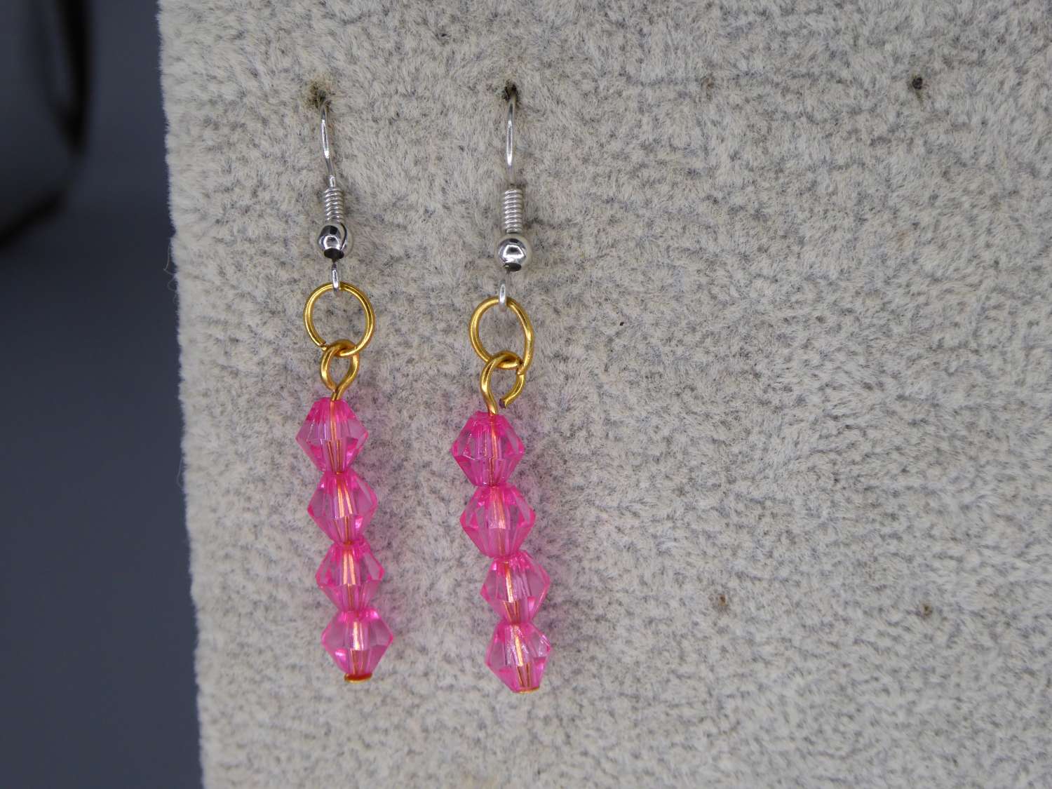 pink bicone beaded earrings length 20mm width 6mm pink bicone beaded earrings length 20mm width 6mm