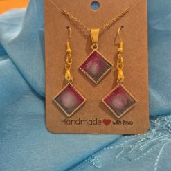 Hand made square shape earrings and necklace set