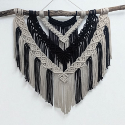 Large macrame wall hanging (beige and black) 6