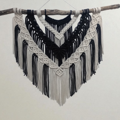 Large macrame wall hanging (beige and black) 7