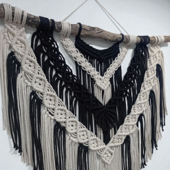 Large macrame wall hanging (beige and black) 9
