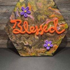 Blessed wool and acrylic art hexagon canvas