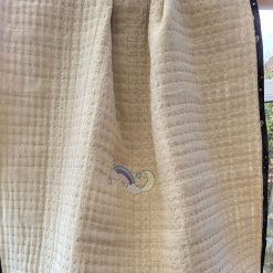 Adorable Handmade Baby Blanket – Cream with Rainbow & Cloud Embroidery