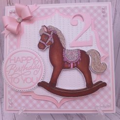Luxury Handmade 2nd Birthday Card – Pink - Rocking Horse Design