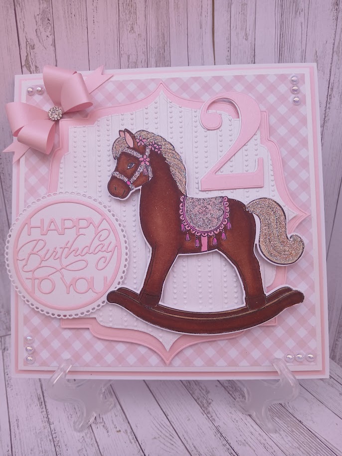 Luxury Handmade 2nd Birthday Card – Pink - Rocking Horse Design Luxury Handmade 2nd Birthday Card – Pink - Rocking Horse Design