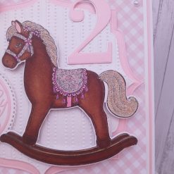 Luxury Handmade 2nd Birthday Card – Pink - Rocking Horse Design 2 Luxury Handmade 2nd Birthday Card – Pink - Rocking Horse Design 2