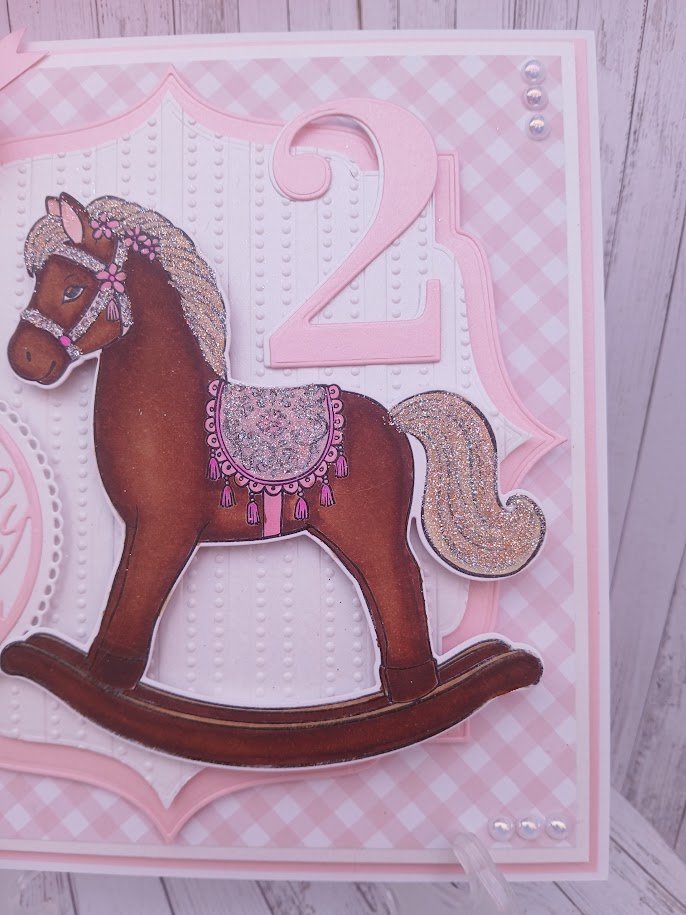 Luxury Handmade 2nd Birthday Card – Pink - Rocking Horse Design Luxury Handmade 2nd Birthday Card – Pink - Rocking Horse Design