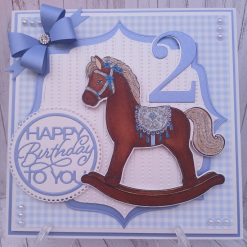 Luxury Handmade 2nd Birthday Card – Blue - Rocking Horse Design