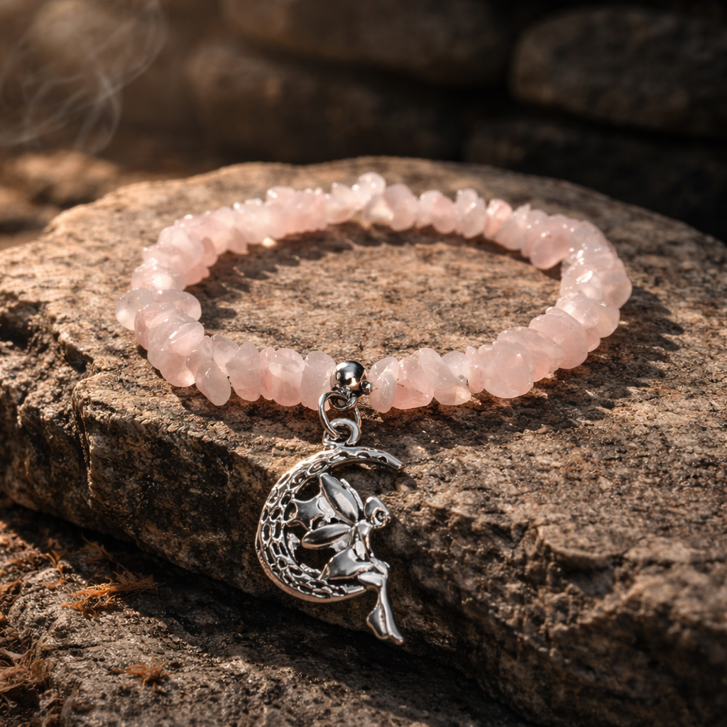 Rose Quartz & Fairy Charm Stretch Bracelet Rose Quartz & Fairy Charm Stretch Bracelet