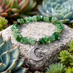 Aventurine & Moon Charm Stretch Bracelet