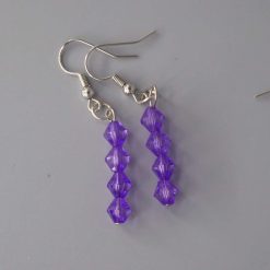 purple bicone beaded earrings length 20mm width 6mm