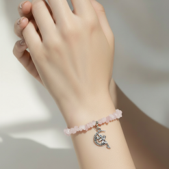 Rose Quartz & Fairy Charm Stretch Bracelet 3 Rose Quartz & Fairy Charm Stretch Bracelet 3