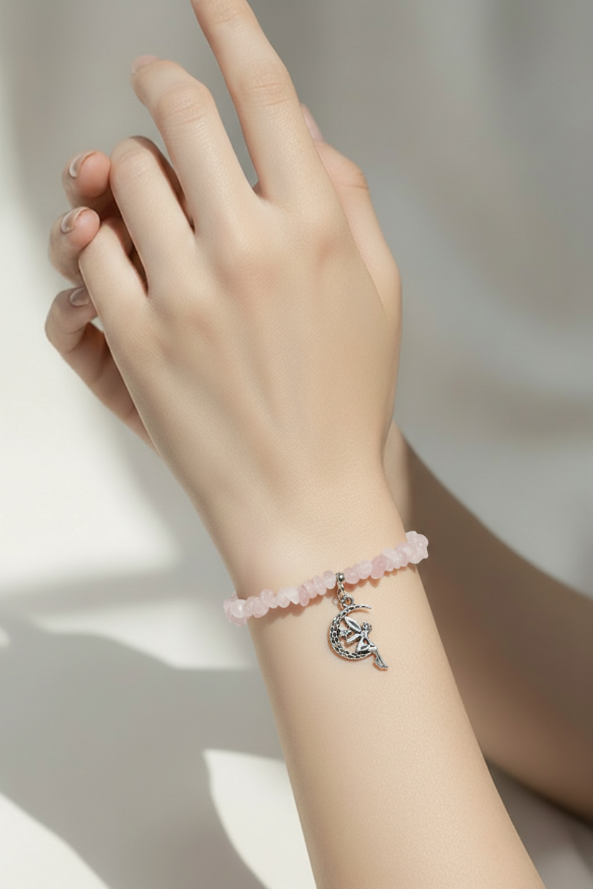 Rose Quartz & Fairy Charm Stretch Bracelet Rose Quartz & Fairy Charm Stretch Bracelet