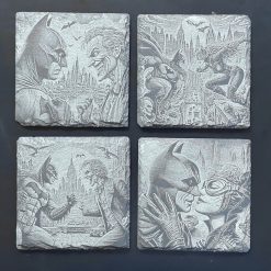 Unique Super Heroes Batman Slate Mat Engraved x4 Coaster Set #4 Man Cave Gifts