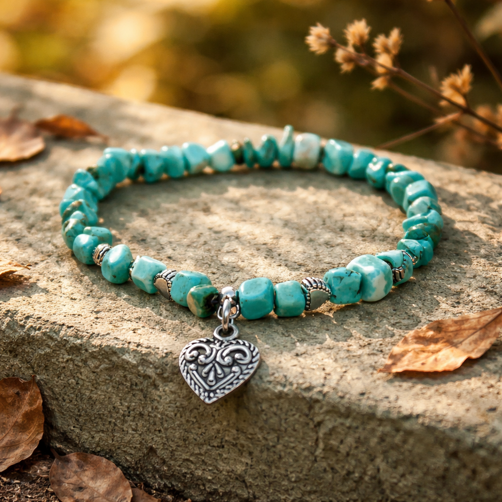 Turquoise & Hearts Stretch Bracelet Turquoise & Hearts Stretch Bracelet