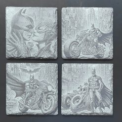 Unique Super Heroes Batman Slate Mat Engraved x4 Coaster Set #2 Man Cave Gifts