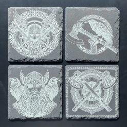 Norse Viking Saxon Slate Mat Engraved x4 Coaster Set #2 Man Cave Gifts