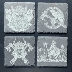 Norse Viking Saxon Slate Mat Engraved x4 Coaster Set #1 Man Cave Gifts