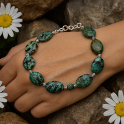African Turquoise Jasper & Antique Silver Bracelet
