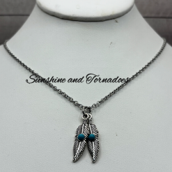 Silver Stainless Steel Feather Necklace with Turquoise Detail, Boho Feather Pendant Necklace, Handmade Nature Inspired Jewellery, Gift for Her.