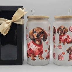 16oz Frosted Glass Tumbler Dachshund Full Of Love