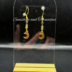 Gold Crescent Moon Earrings, Handmade Celestial Jewellery, Crystal Moon Dangle Earrings, Minimalist Gold Earrings, Gift for Her.