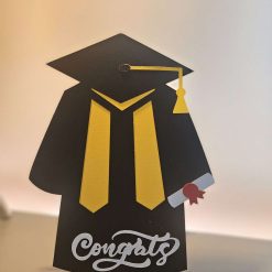 Handcrafted Graduation Card, Cap and Gown. Customisable 1