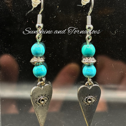 Turquoise Evil Eye Earrings, Handmade Boho Gemstone Earrings, Spiritual Protection Jewellery, Tribal Style Dangle Earrings, Gift for Her.