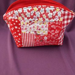 Red Mixed Design Quilted Zip Pouch